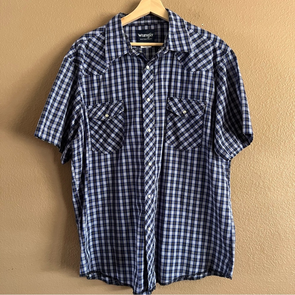 Wrangler Blue Pearl Snap Casual Button Down Short Sleeve Shirt Size XL